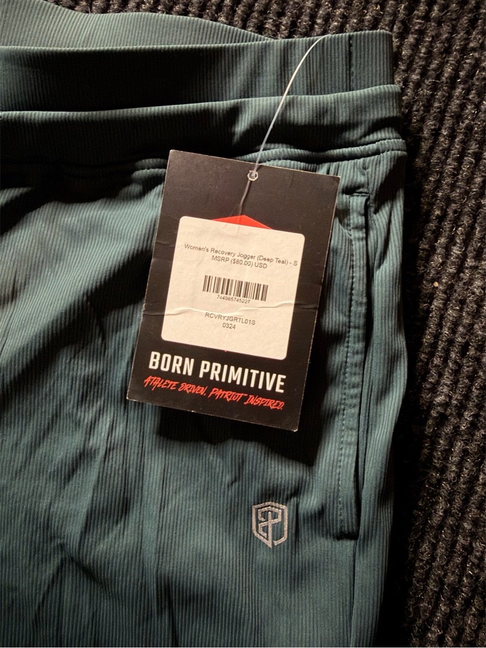 Born Primitive Women’s Recovery Joggers Deep Teal Size Small NWT Ribbed Athletic